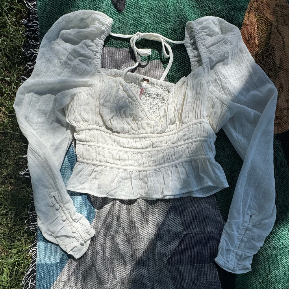 Free People Cream Puff Sleeve Blouse